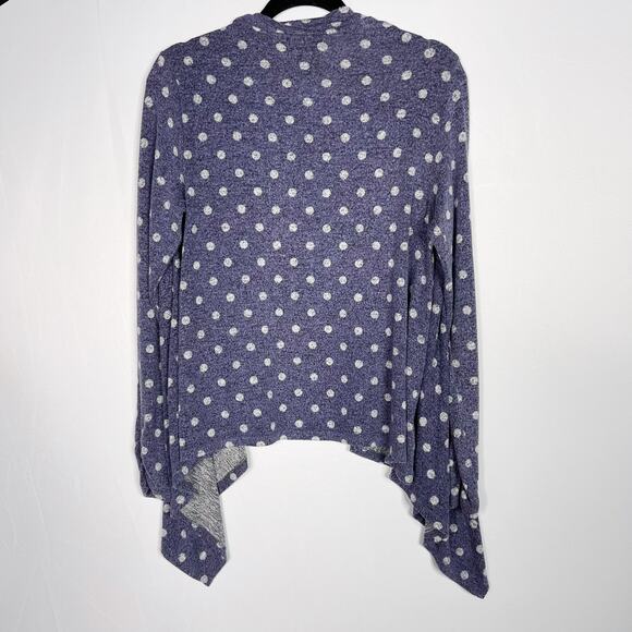 Bobeau LP Polka Dot Waterfall Drape Cardigan Sweater Blue White Brushed Fabric - Picture 2 of 7